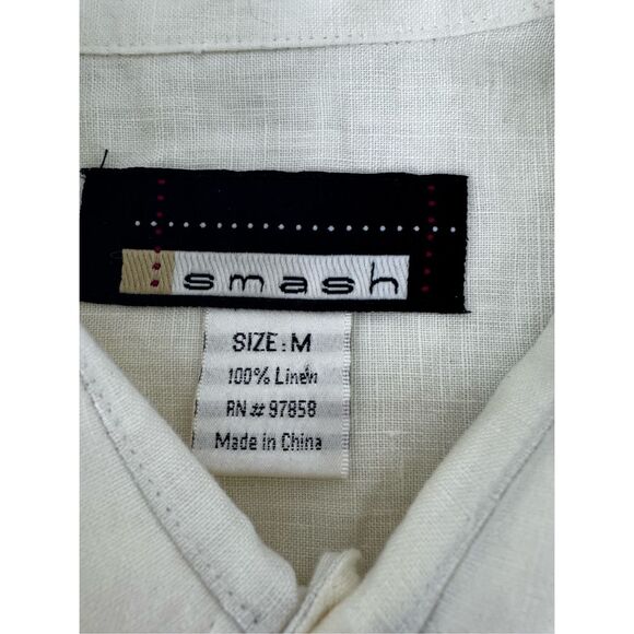 100% Linen Smash Cream Button Up Short Casual Sleeve Men’s Shirt - Picture 3 of 6